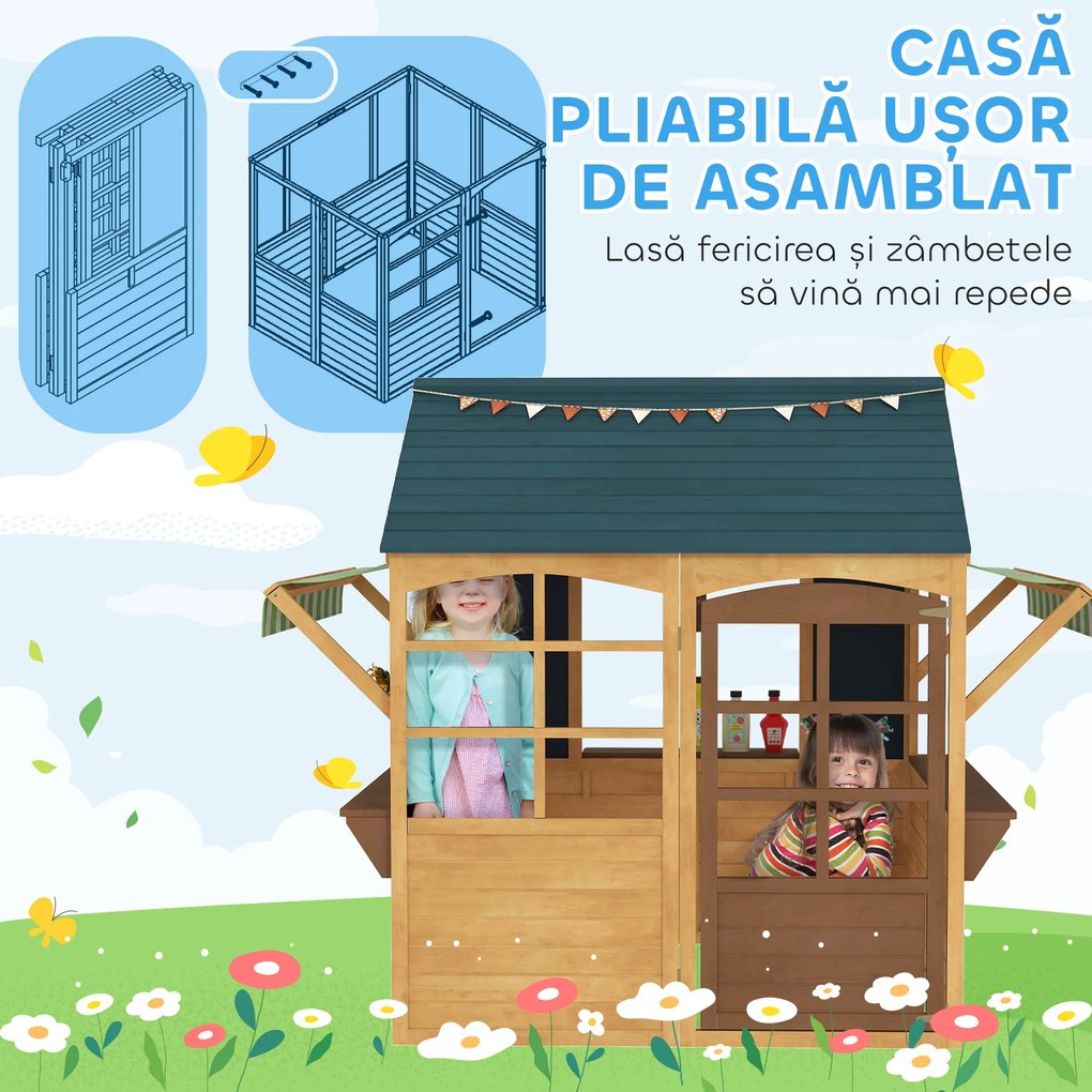 AIYAPLAY Casă pliantă lemn, 3-8 ani. | Aosom Romania
