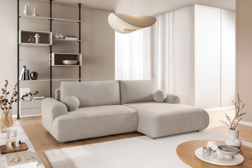 Colțar extensibil cu funcție de dormit Lotulis Mini dreapta - crem material hidrofob Blur 01