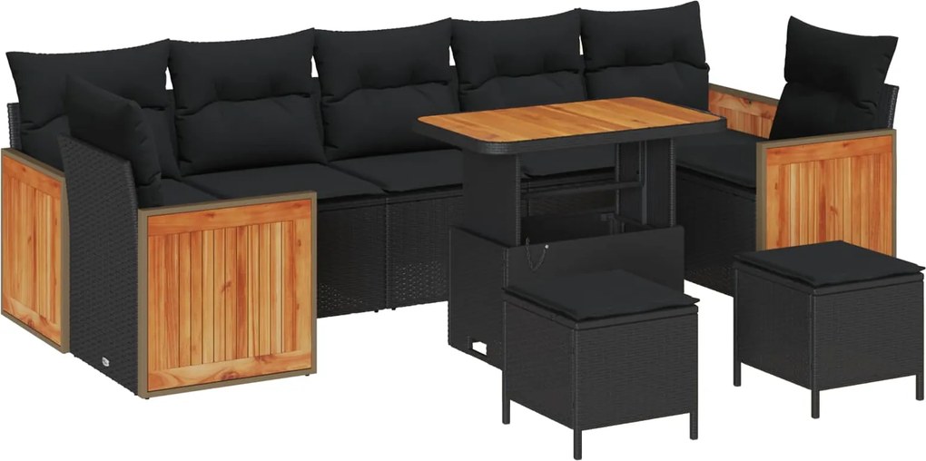 vidaXL Set de canapele pentru grădină cu pernă 13 pcs Negru poliratan