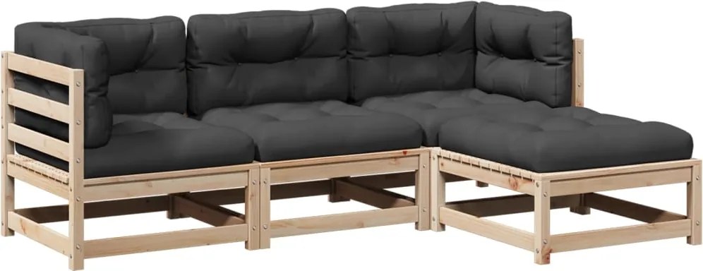vidaXL Set canapele de grădină cu perne, 4 piese, lemn masiv de pin
