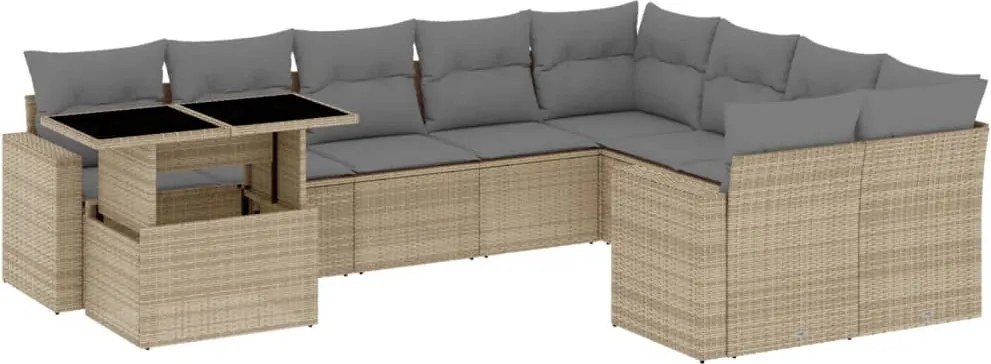 vidaXL Set canapele de grădină cu perne, 10 piese, bej, poliratan
