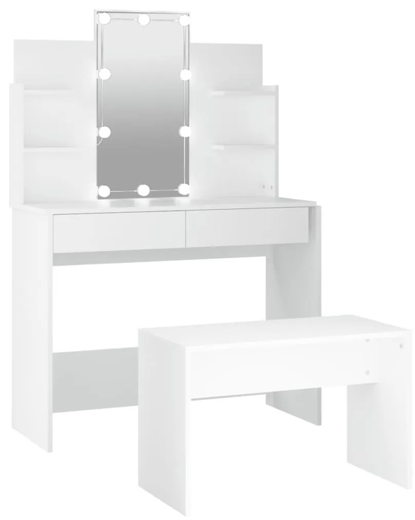 3114123 vidaXL Set măsuță de toaletă cu LED, alb, lemn prelucrat