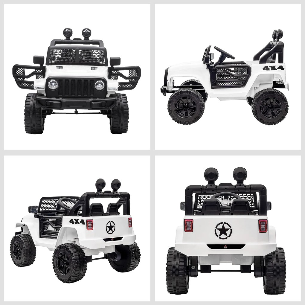 HOMCOM Masina Electrica pentru Copii Jeep Off-Road cu Telecomanda, 2 Viteze 3-5km/h, 100x65x72 cm, Alb | Aosom Romania