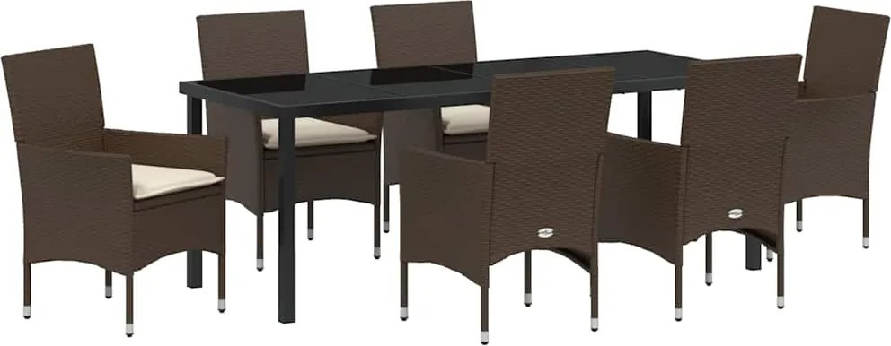 vidaXL Set de masă pentru grădină cu pernă 7 pcs Maro poliratan