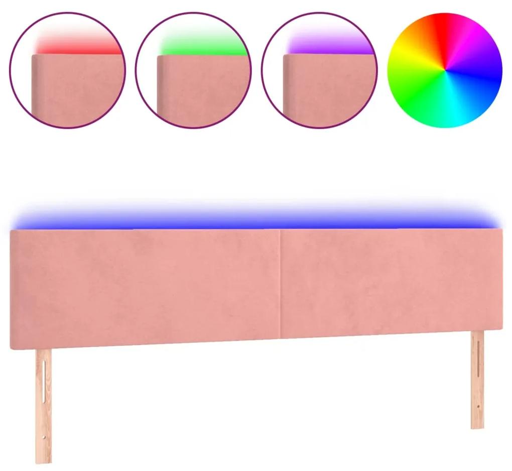 3121391 vidaXL Tăblie de pat cu LED, roz, 160x5x78/88 cm, catifea