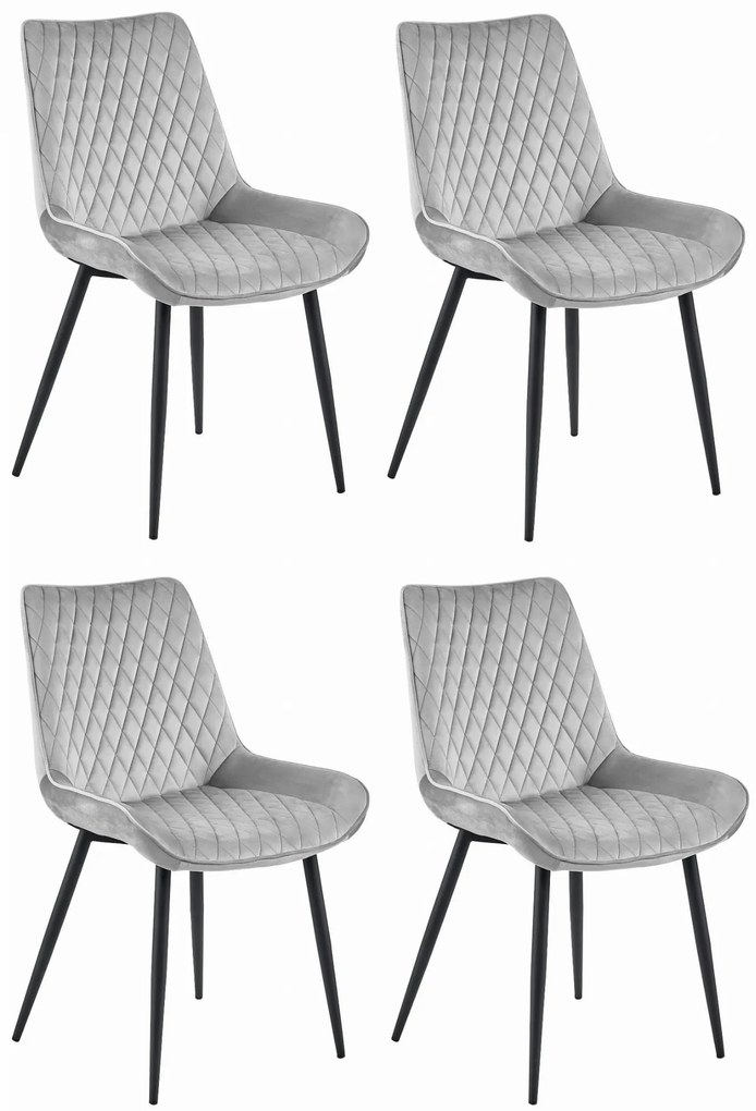 Set 4 Scaune Bucatarie/Dining Rokko Gri Deschis Catifea