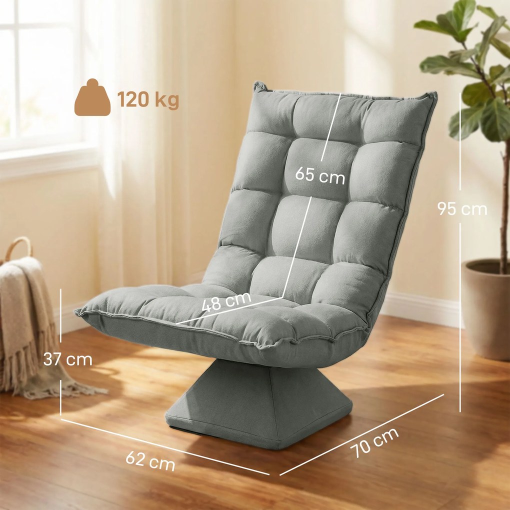 HOMCOM Scaun de podea, stil contemporan, Oțel, Material textil cu efect de catifea, 62 x 70 x 95 cm, Gri | Aosom Romania