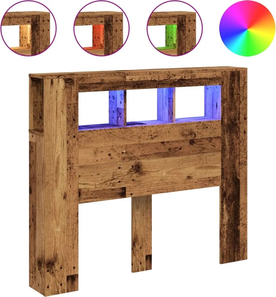 vidaXL Tăblie pat cu LED lemn vechi 120x18,5x103,5 cm lemn prelucrat