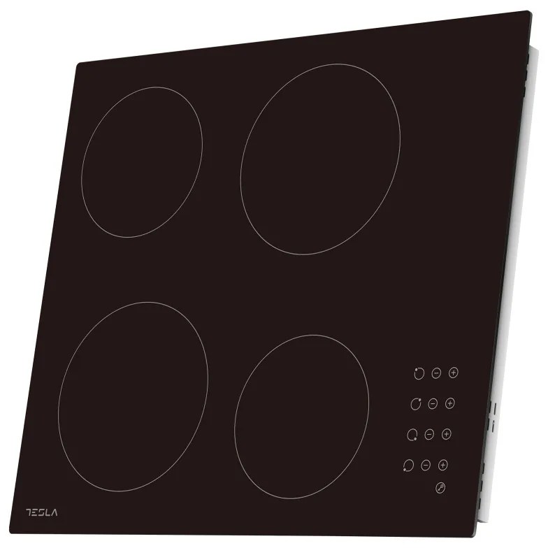 Plita vitroceramica incorporabila Tesla HV6402MB, 6600W, 9 trepte, 4 zone, Temporizator, Blocare copii, Negru