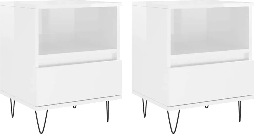 vidaXL Noptiere, 2 buc., alb extralucios, 40x35x50 cm, lemn compozit