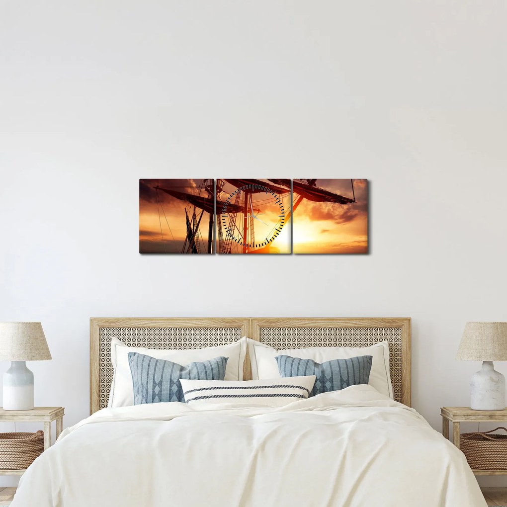 Tablou - Navă de pirați veche (cu ceas) (90x30 cm)