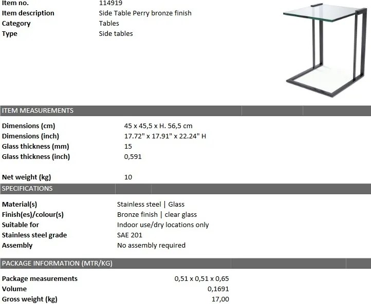 Masuta laterala design LUX Perry bronz 114919 HZ