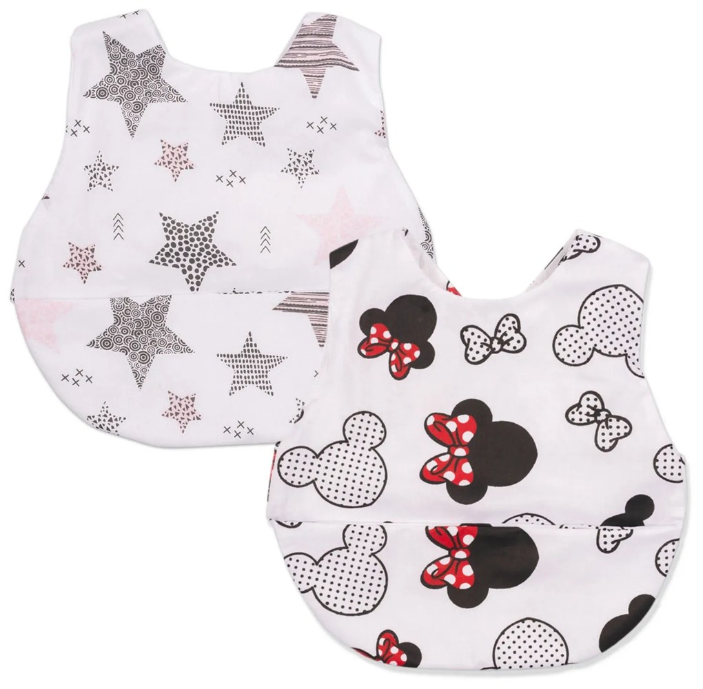 Set 2 bavete impermebile din bumbac cu buzunar Kidizi Minnie Stars, 6-36 luni, verso frotir, strat impermeabil mijloc