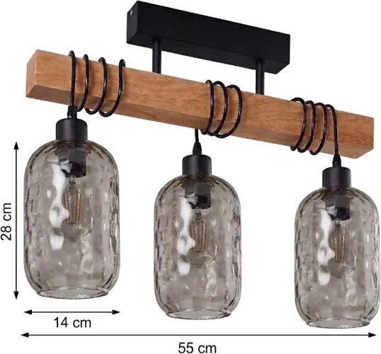 Brilagi - Lustru aplicat WOOD GLASS 3xE27/60W/230V pin/negru/gri fumuriu