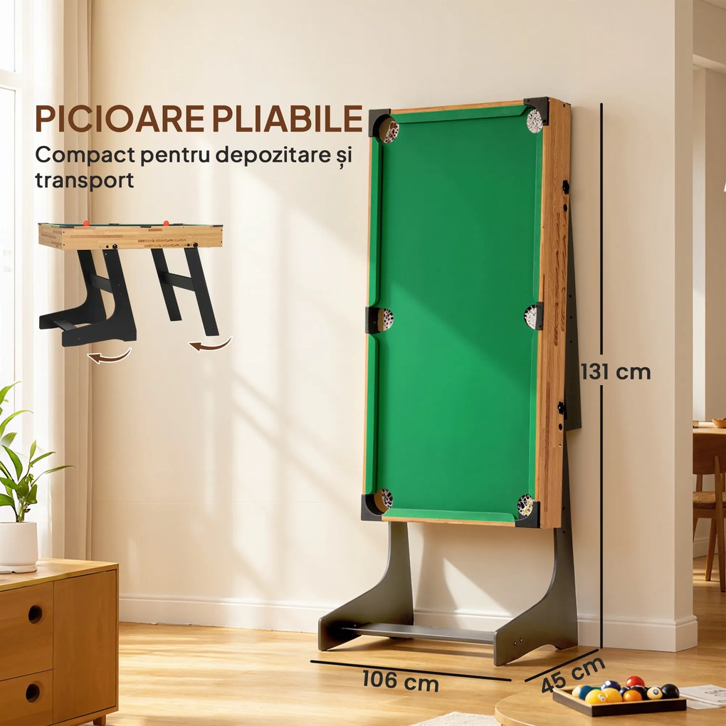 SPORTNOW Masă de Jocuri 13 în 1 Pliabilă cu Fotbal de Masă, Ping Pong, Hockey, Biliard, Șah și Altele, Nuc | Aosom Romania
