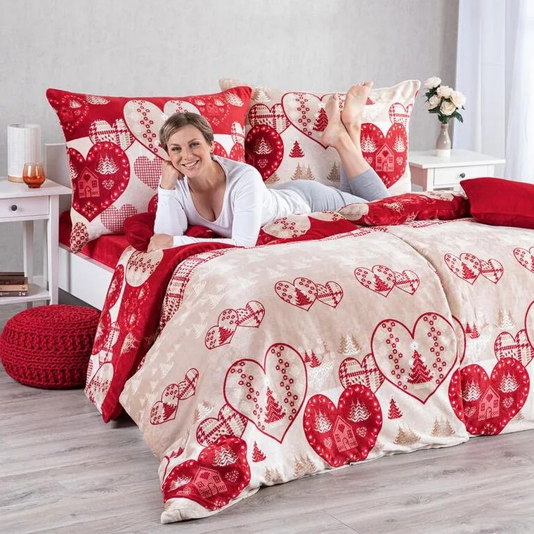 decoDoma Lenjerie de pat din micropluş INIMĂ
