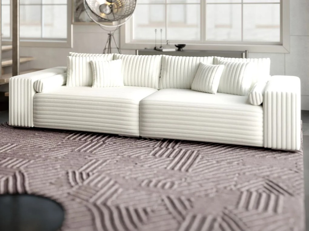 Canapea extensibilă dumonde cu ladă de depozitare si sezut confortabil din spuma high-density, Marbela Ambience Ivory XXL 295x100 cm