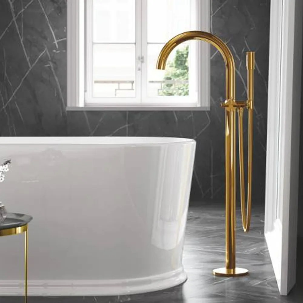 Baterie cada - dus freestanding Grohe Atrio auriu lucios Cool Sunrise