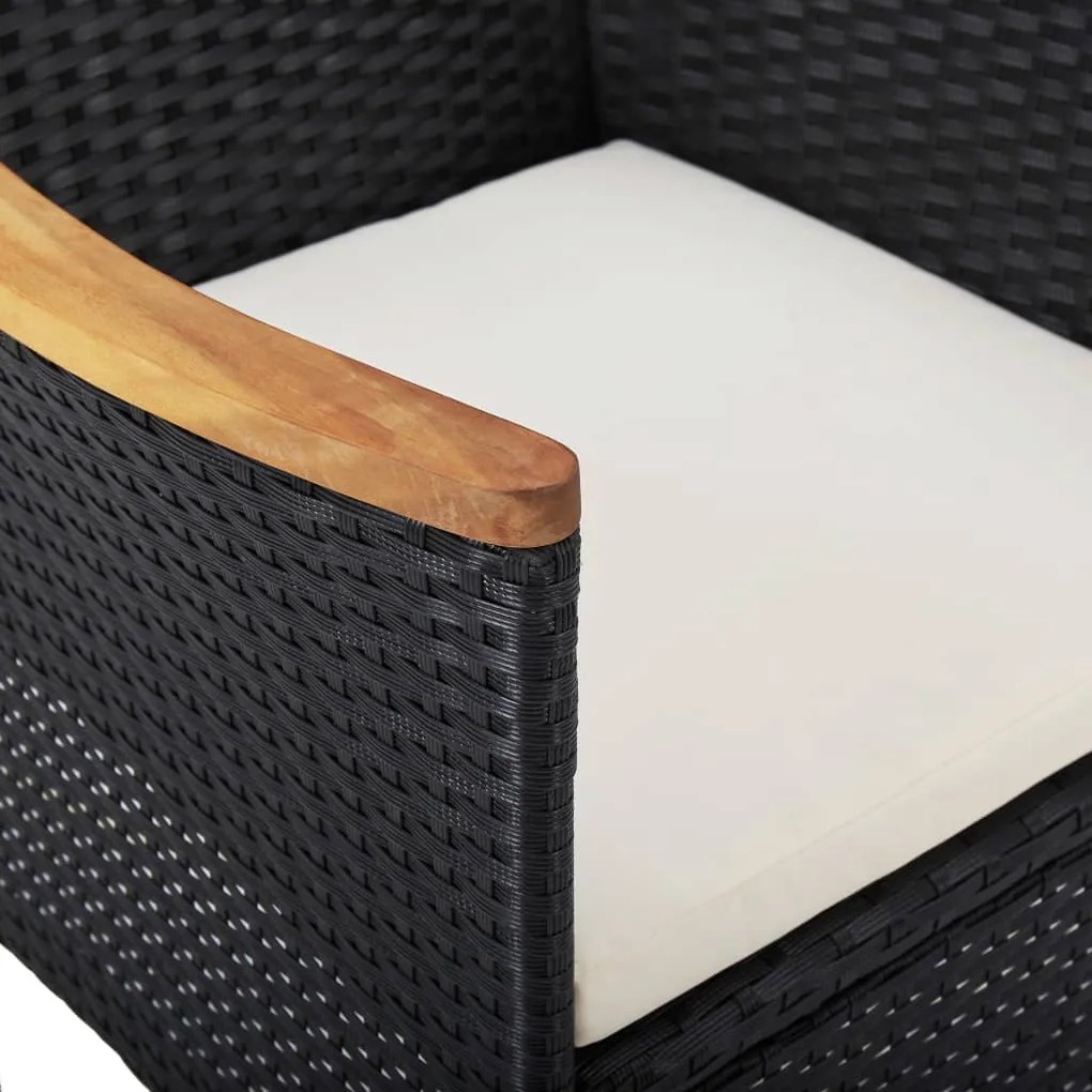 Set mobilier gradina, 3 piese, negru, poliratan si lemn acacia negru si maro, 3