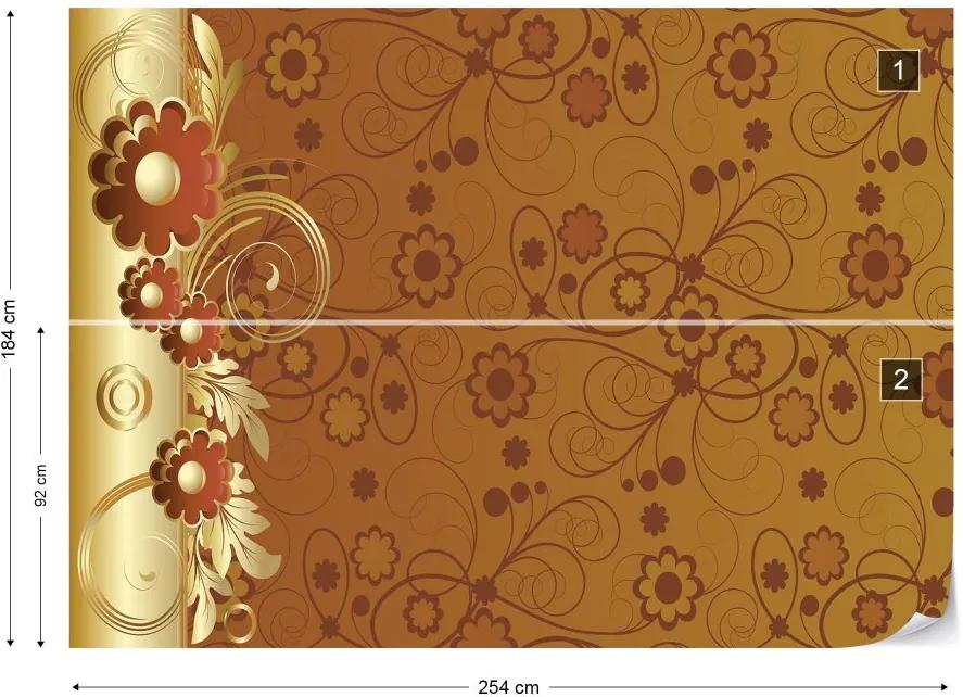 GLIX Fototapet - Brown And Gold Floral Design Vliesová tapeta  - 254x184 cm