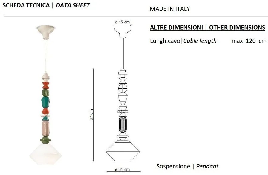 Pendul ceramic design italian realizat manual LARIAT H-87cm