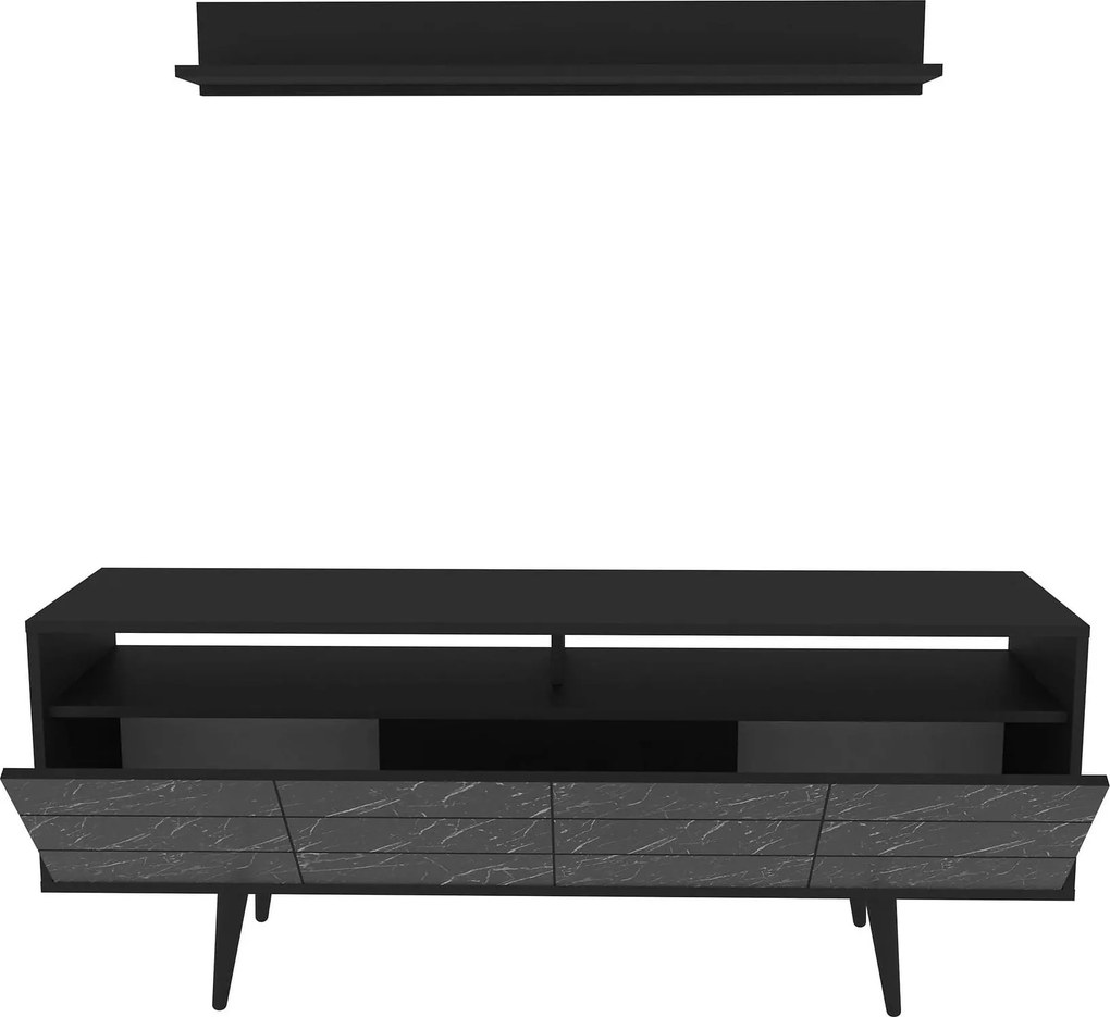Mobilier living OLA, negru cu efect de marmura, PAL melaminat, 2 piese