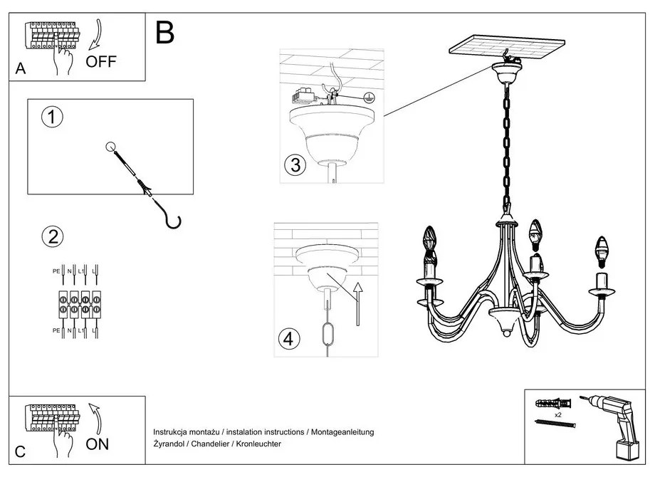 Lustră Sollux Floriano 7, negru