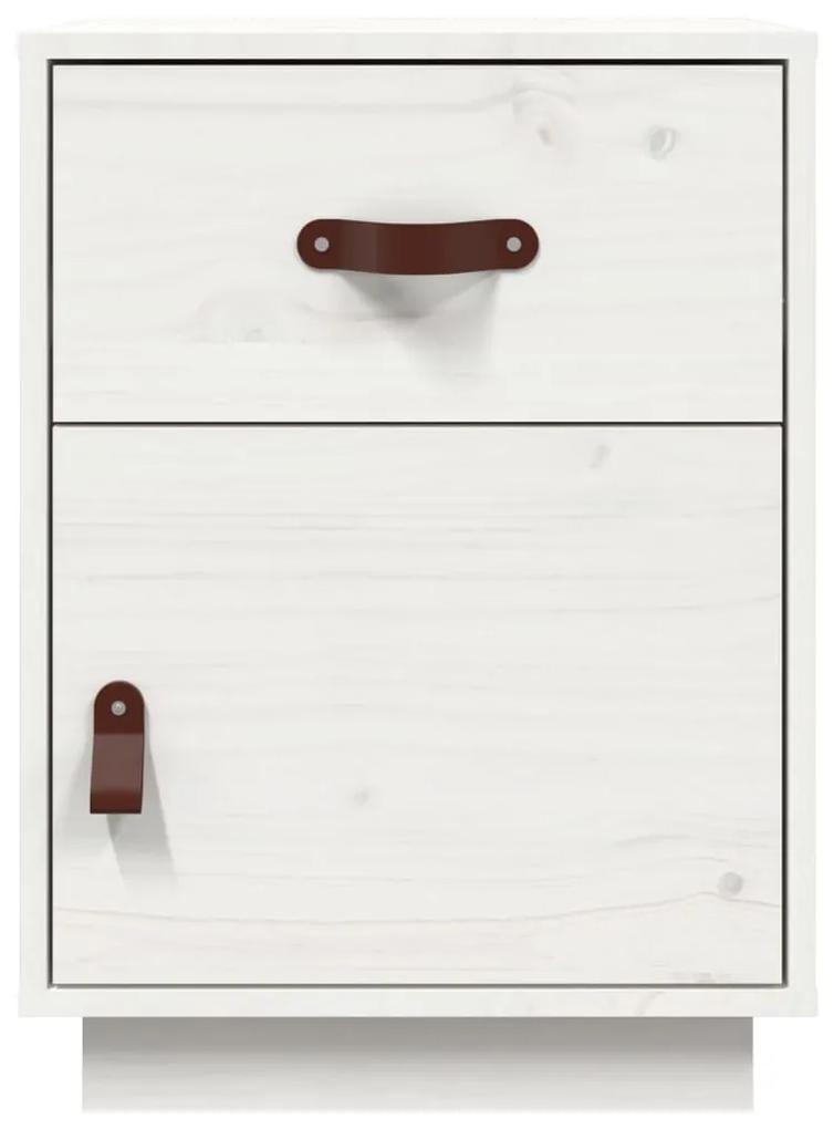 Noptiere, 2 buc., alb, 40x34x55 cm, lemn masiv de pin 2, Alb