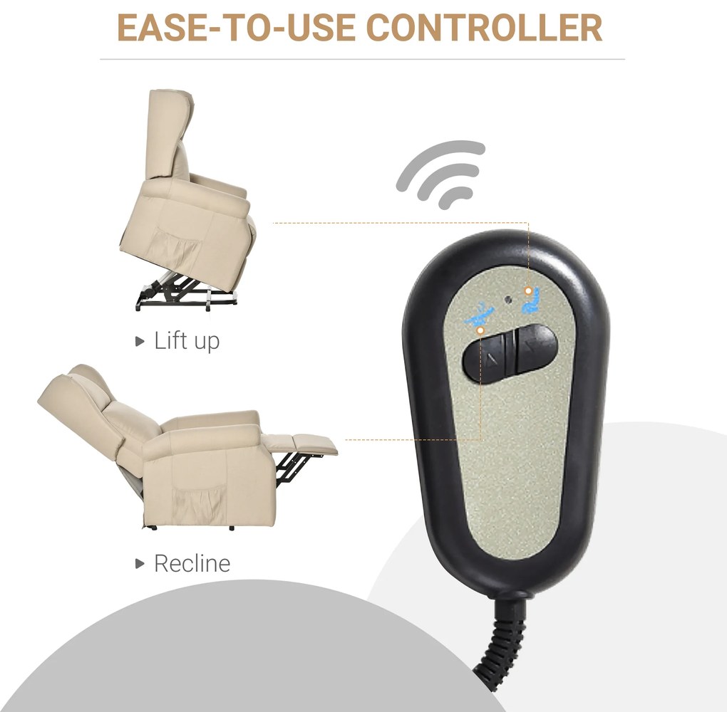 HOMCOM Fotoliu Rabatabil Masaj si Mecanism de Ridicare Telecomanda Alb Crem | Aosom Romania