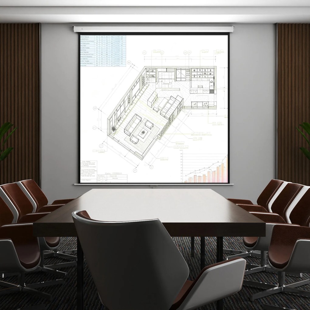 HOMCOM Ecran de Proiecție 120 Inch Format 1:1, Ecran Rulabil cu Unghi de 160° și Montare pe Tavan sau Perete, 223x8x223 cm, Alb | Aosom Romania