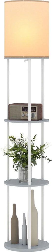 HOMCOM Lampă de podea cu polițe, 3 temperaturi de culoare, telecomandă, pentru living dormitor birou gri | Aosom Romania