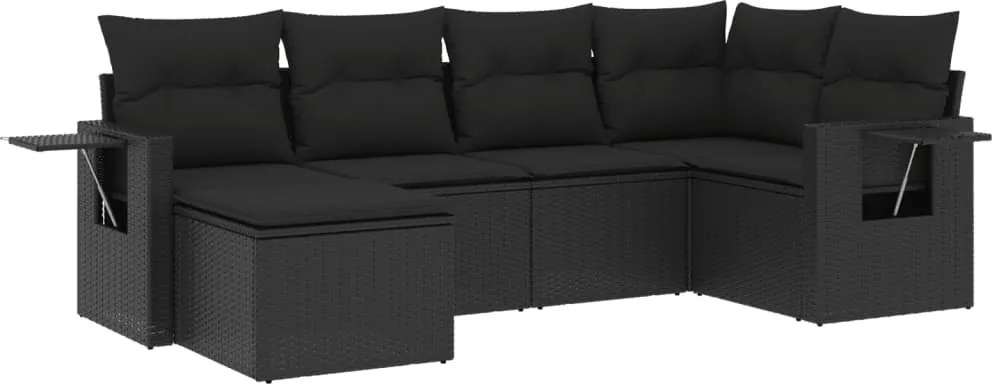vidaXL Set mobilier de grădină cu perne, 6 piese, negru, poliratan