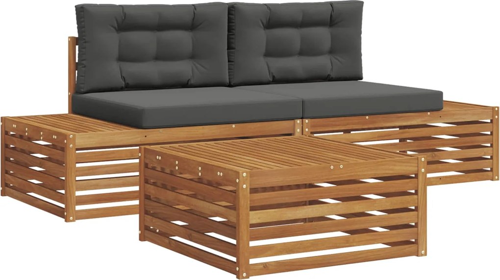 vidaXL Set de canapele de exterior 3 Bucată Natural și Antracit