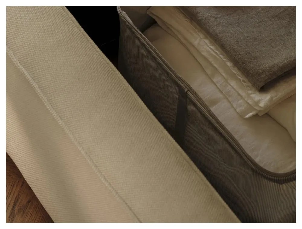 Pat matrimonial bej tapițat cu spațiu de depozitare și somieră 140x200 cm Arendal – Cosmopolitan Design