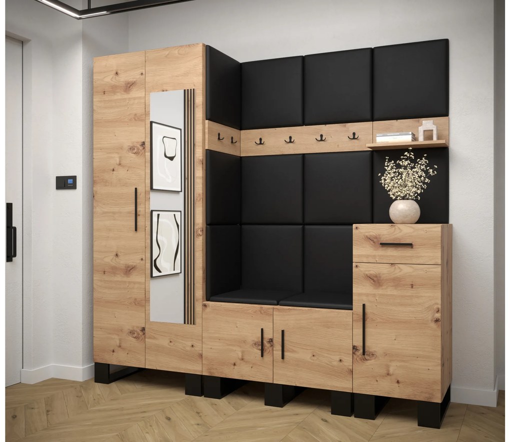 Set mobilier pentru hol Amanda 13 (Stejar artisan + piele ecologică Negru). 1085973