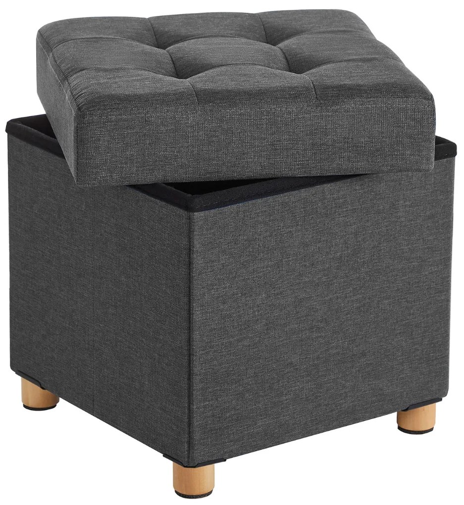 Taburet cu spațiu de depozitare cu picioare OTO, 38x38x40cm, antracit SongmicsHome