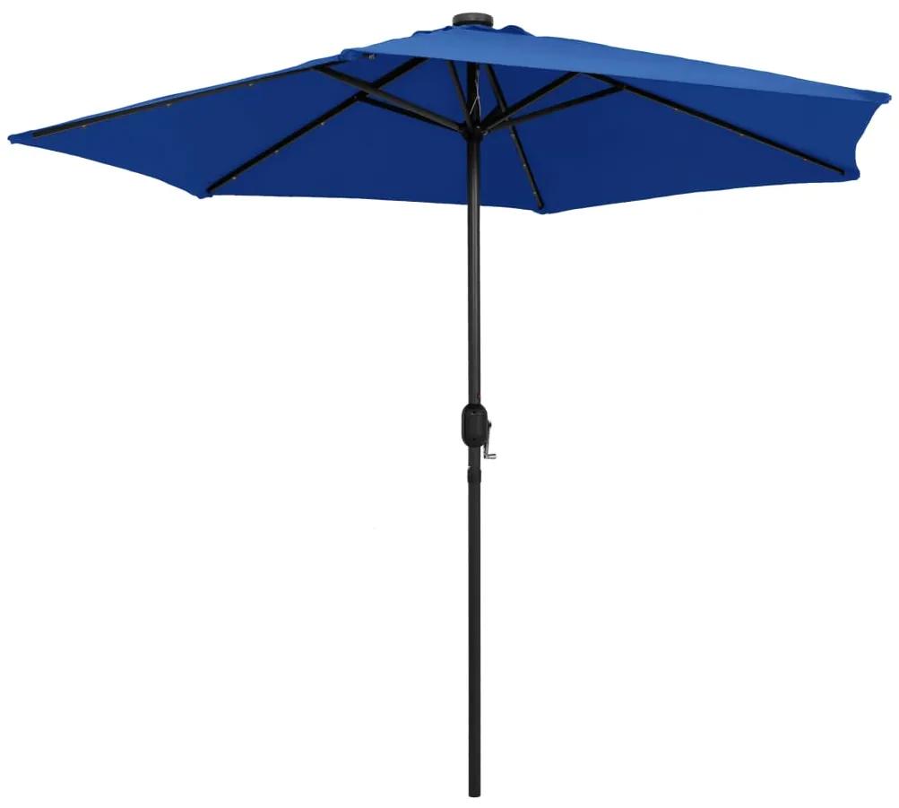 Umbrela de soare, LED-uri si stalp aluminiu, azur, 270 cm Albastru