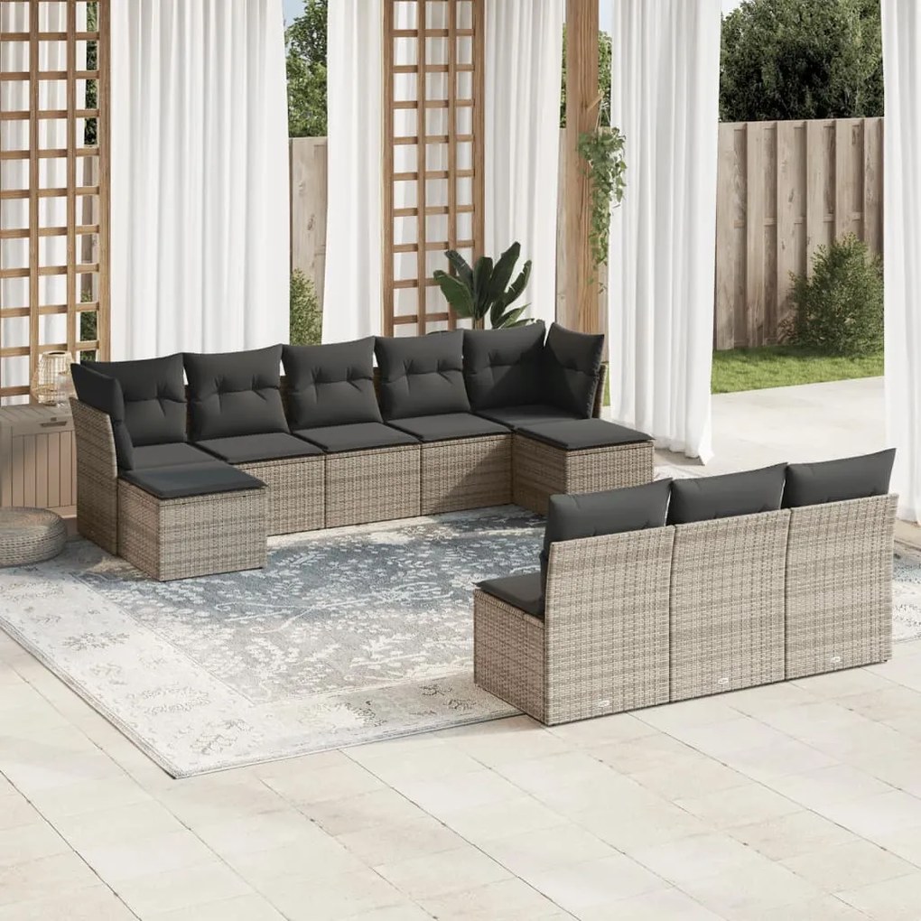 3250129 vidaXL Set mobilier de grădină cu perne, 10 piese, gri, poliratan