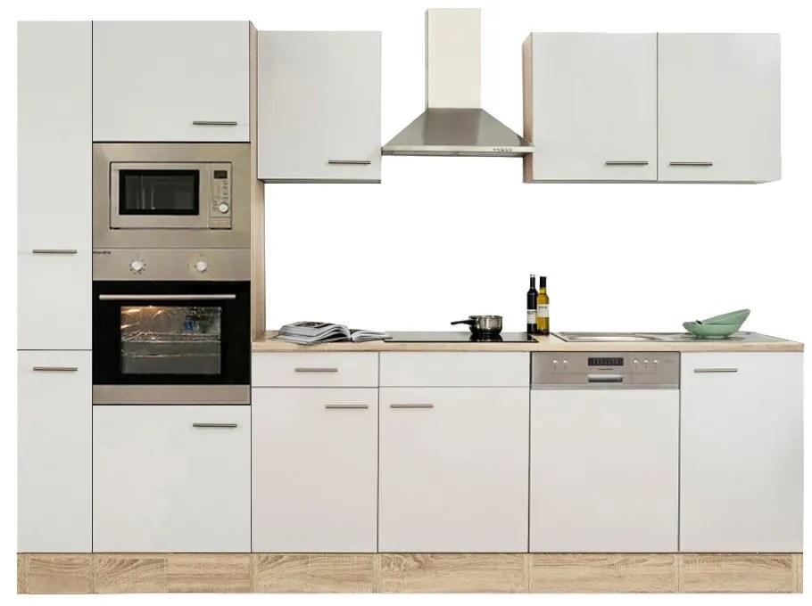 Mobilă de bucătărie Yorki 310, corp din stejar Sonoma, cu față alb satinat