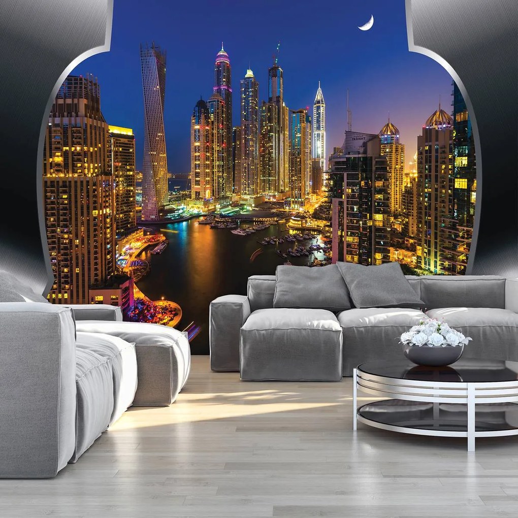 Fototapet - Zgârăienorii din Dubai noaptea (152,5x104 cm)