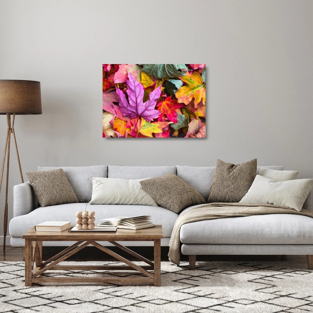 Tablou pe sticlă - frunze de toamnă (70x50 cm)