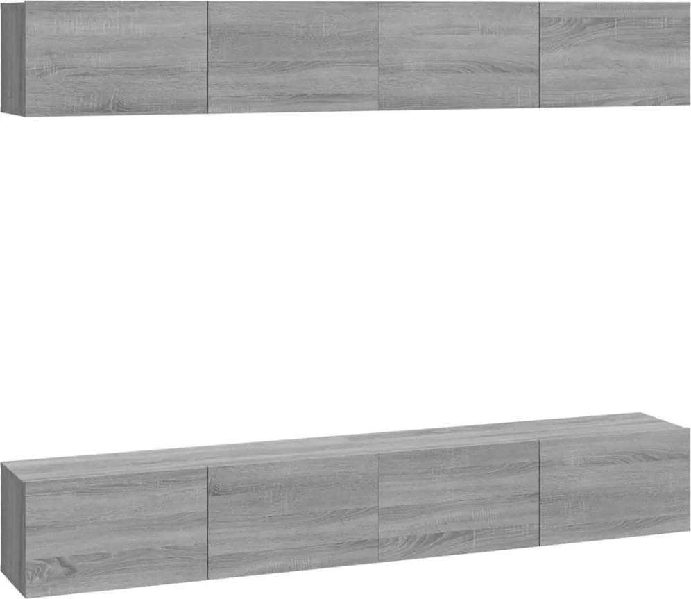 vidaXL Dulapuri TV de perete, 4 buc, gri sonoma, 100x30x30 cm