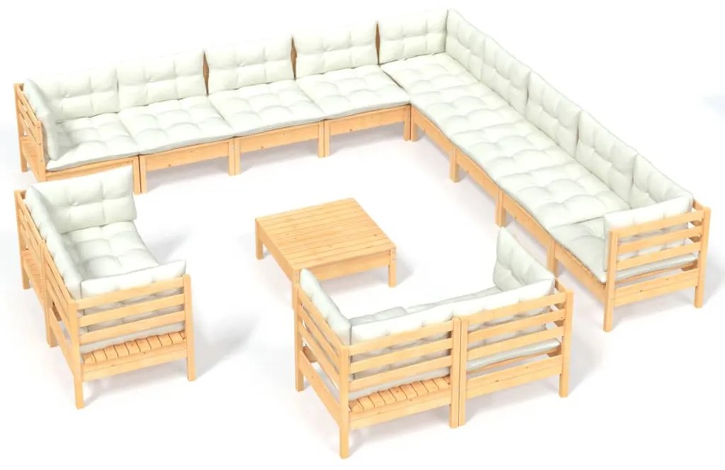 3096965 vidaXL Set de mobilier de grădină & perne 14 piese crem lemn masiv pin