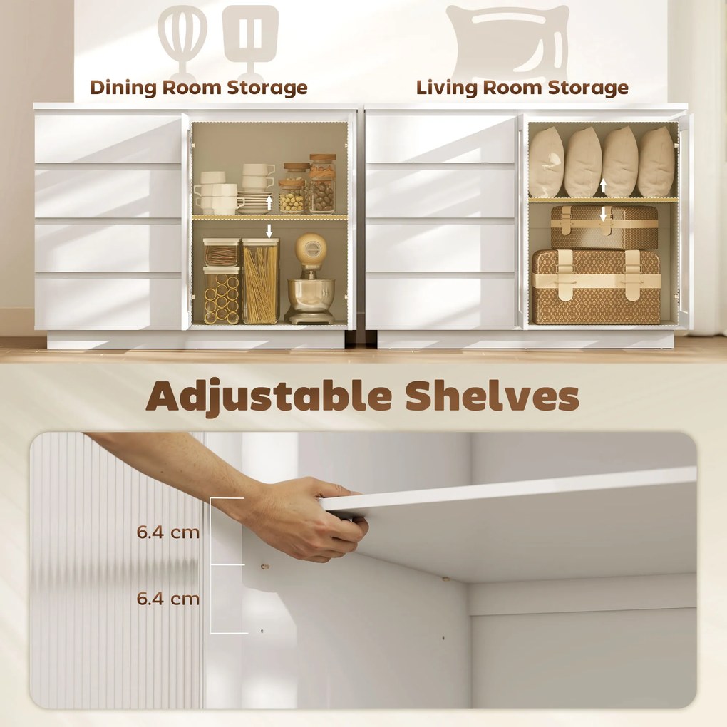 HOMCOM Bufet din Lemn cu 4 Sertare și Dulap cu Uși de Sticlă și Rafturi Reglabile, 120x40x91 cm, Alb | Aosom Romania