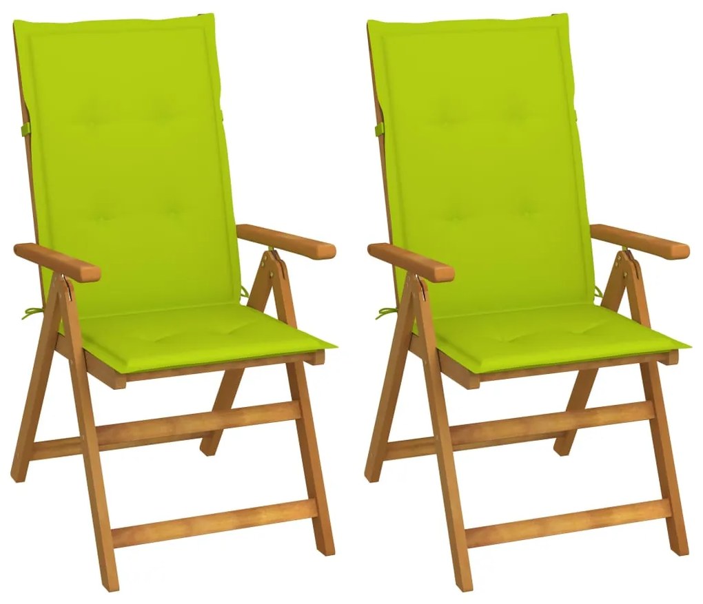 vidaXL Scaune grădină rabatabile cu perne, 2 buc., lemn masiv acacia
