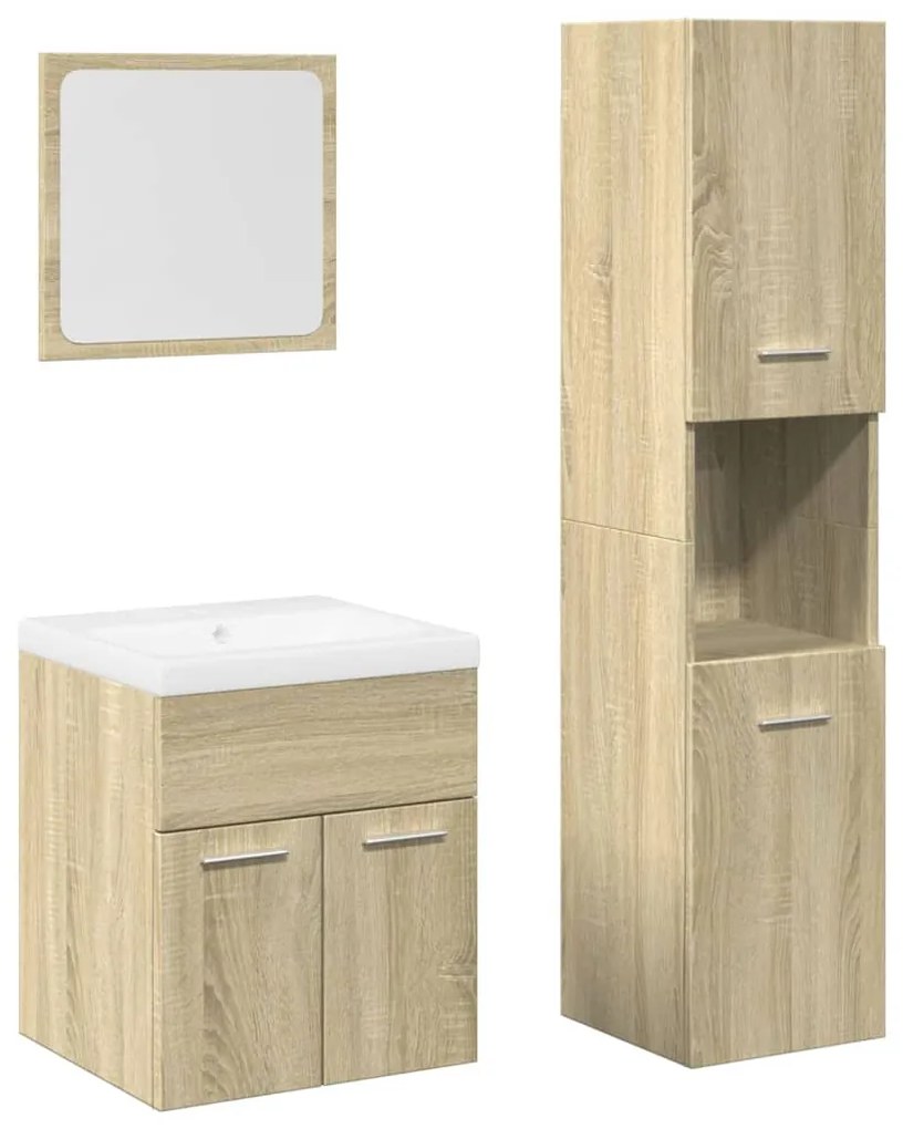 3325004 vidaXL Set mobilier de baie, 4 piese, stejar sonoma, lemn prelucrat