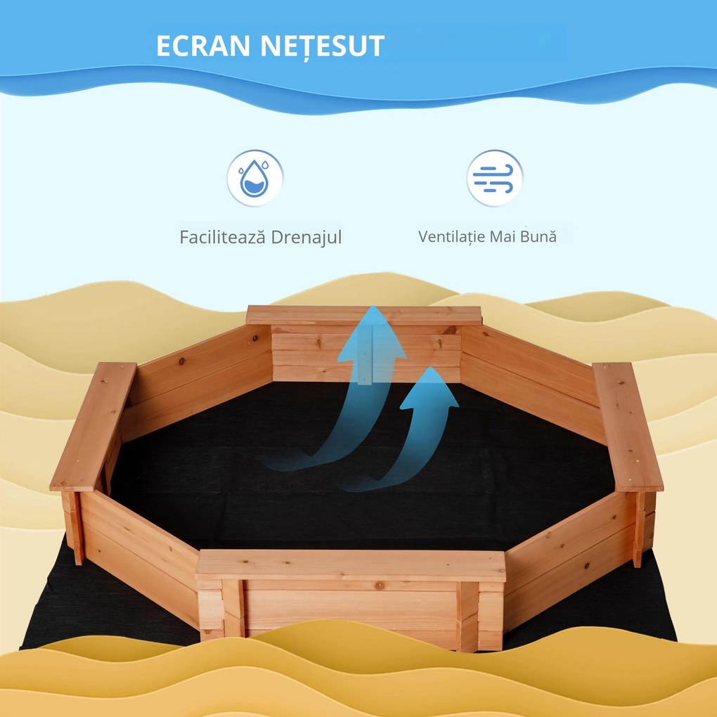 Outsunny Ladă de Nisip din Lem cu Scaune și Copertină, Joc de Grădină pentru Copii 3-8 Ani, 139.5x139.5x21.5 cm, Roșu | Aosom Romania