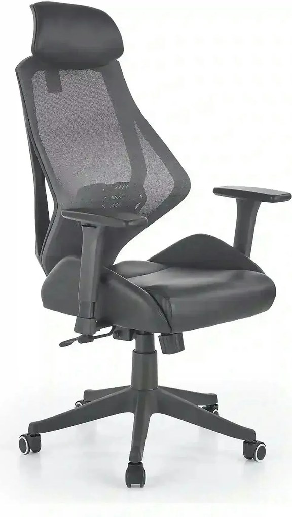 Scaun de birou HASEL, gri, piele ecologica/plasa, 68x78x110/118 cm