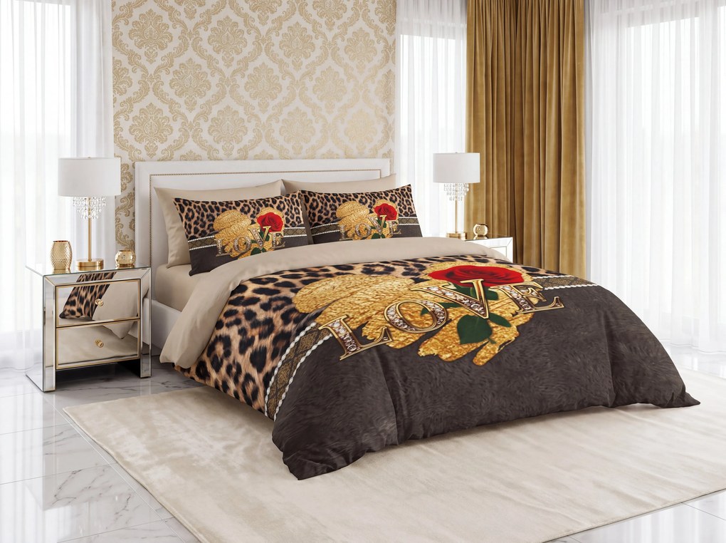 Lenjerie de pat din bumbac BELLE ROSE maro Dimensiune lenjerie de pat: 2 buc 60 x 70 cm | 200 x 200 cm