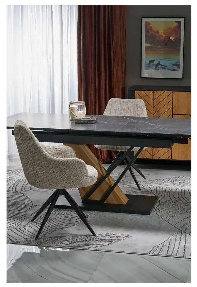 Masă de bucătărie Sterzo 160-200 x 90 cm, negru / stejar auriu
